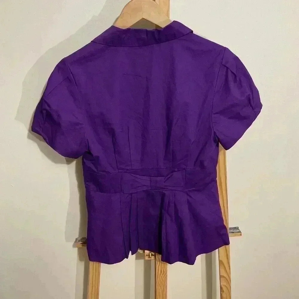 Bozzolo Purple Two Button closure, Short Sleeve, collared v-neck Jacket Women’s - Picture 4 of 8